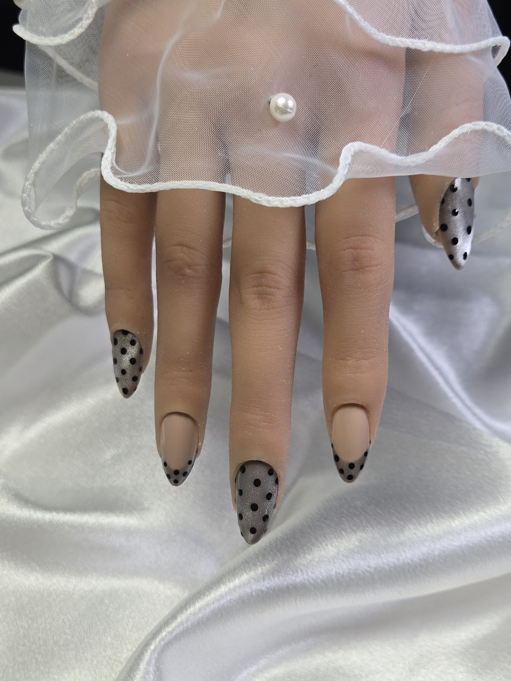 Nude & Black Polka Dot Stiletto Press-On Nails